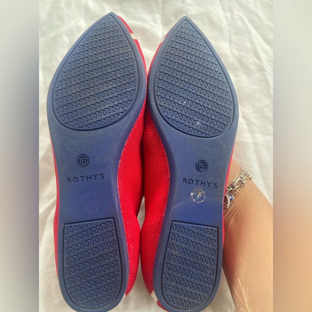 Rothy's Red Pointed Knit Flats with White Stripe - Picture 4 of 5